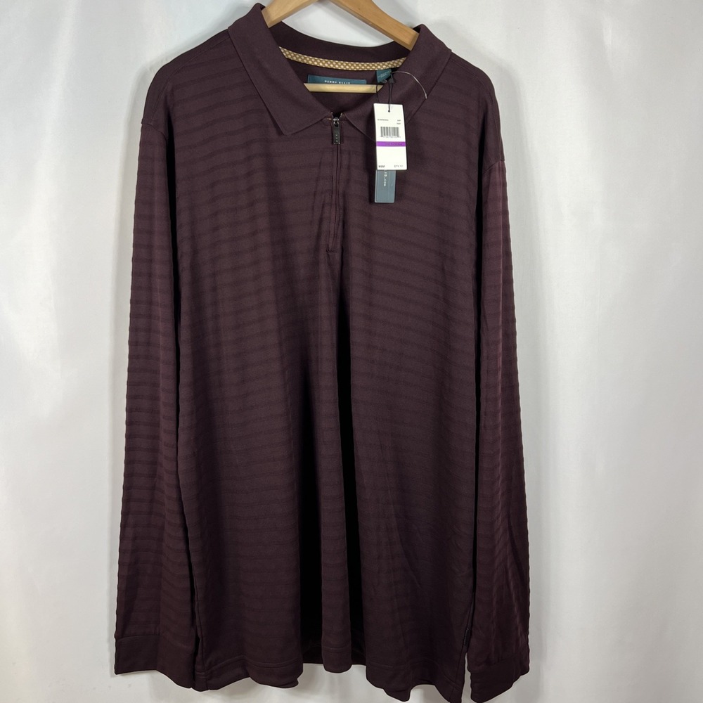 NWT Perry Ellis Port Wine 1/4 Zip Long Sleeve Polo‎ Sport Shirt Size 2XLT